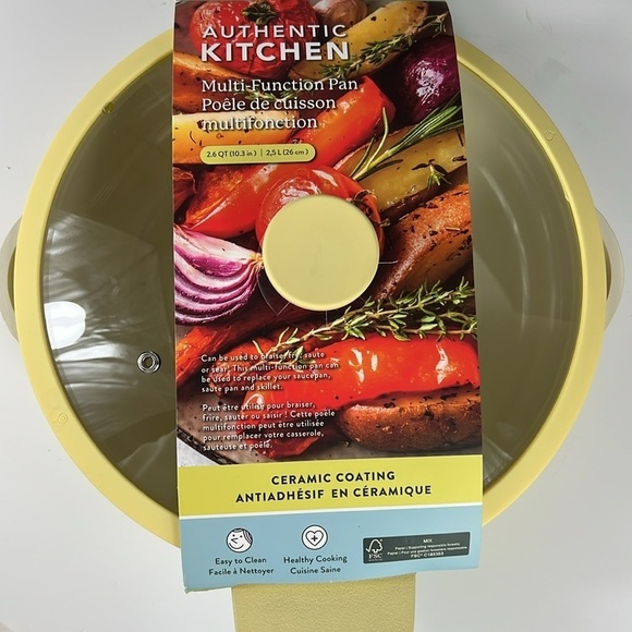 Authentic Kitchen Ceramic Nonstick 10.3” 2.6 QT Skillet Frying Pan Yellow NEW - Picture 5 of 9